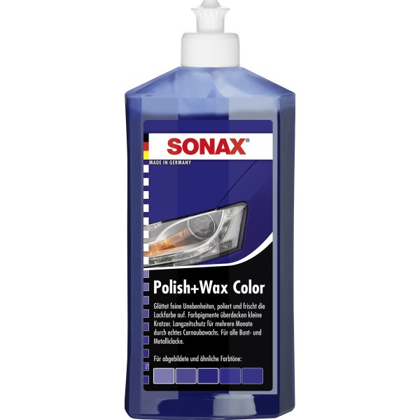 SONAX Polish+Wax Color mittelstarke Politur mit Farbpigmenten blau 500ml